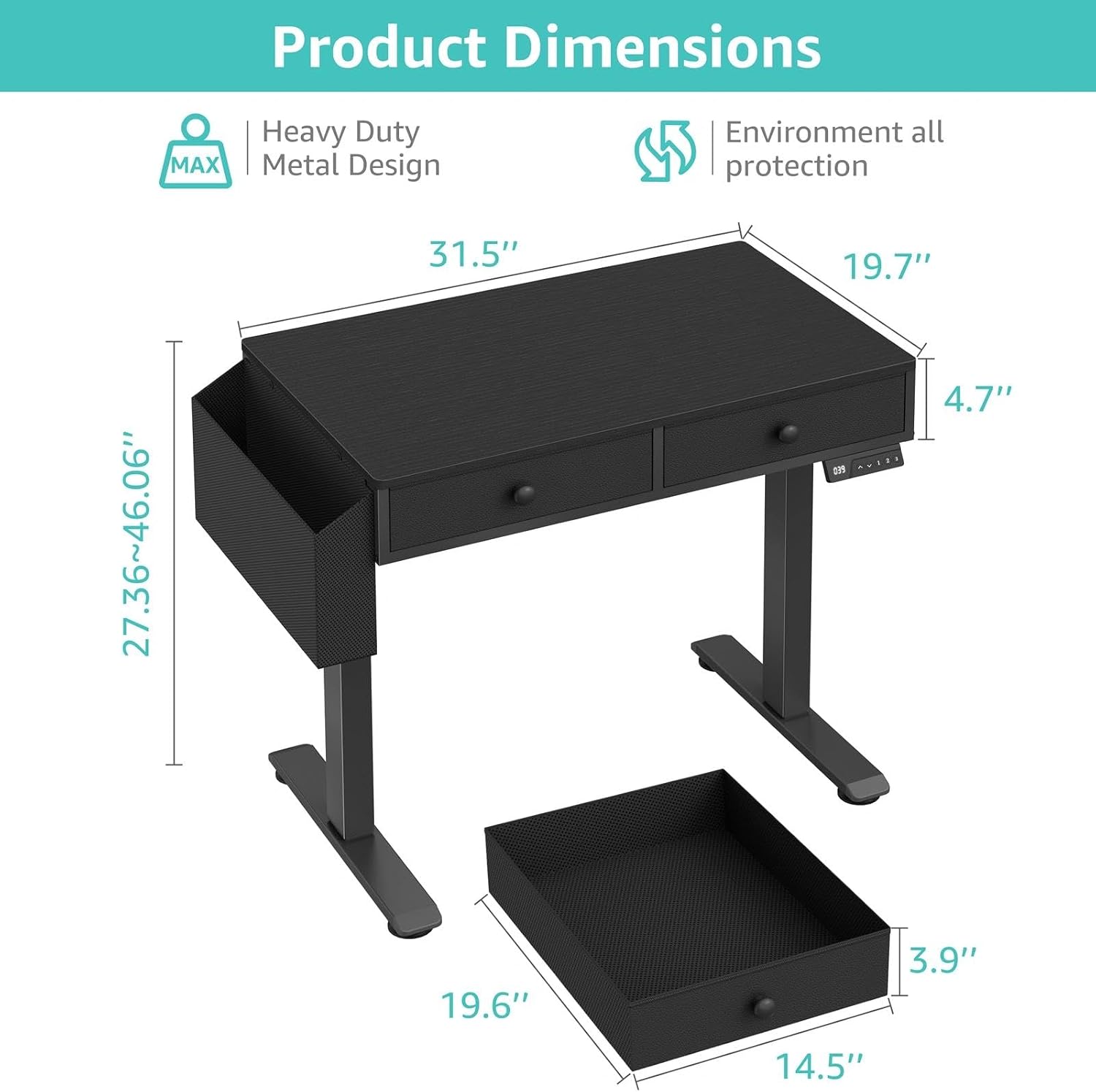 Black Compact Electric Storage Desk