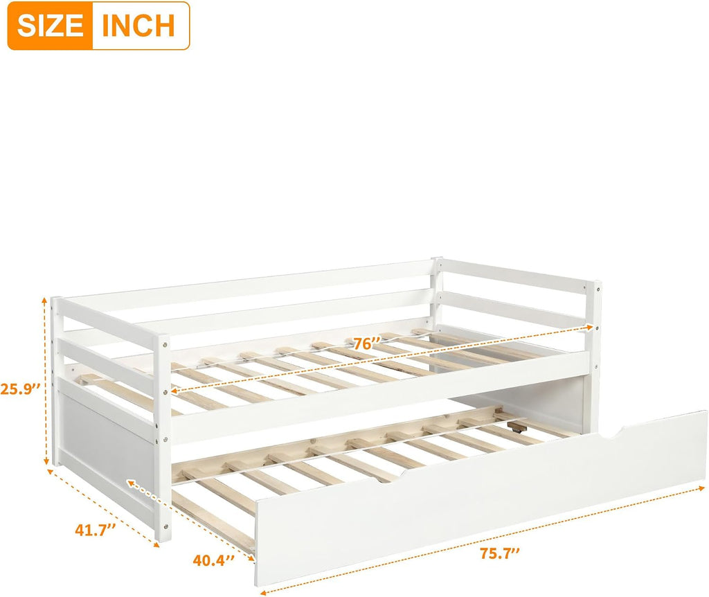 White Wood Twin Trundle Daybed