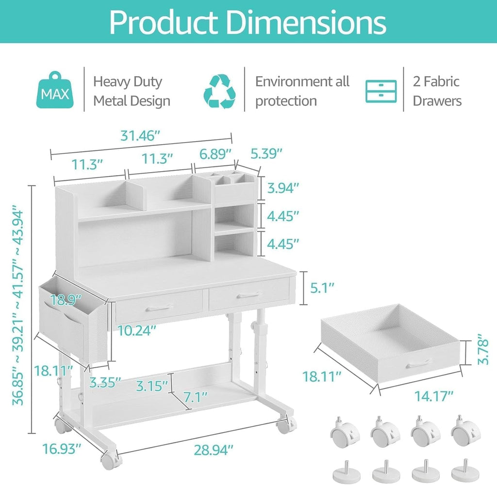 White Adjustable Hutch Kids Desk
