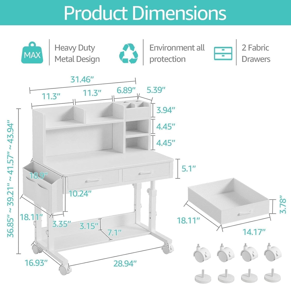 White Adjustable Hutch Kids Desk
