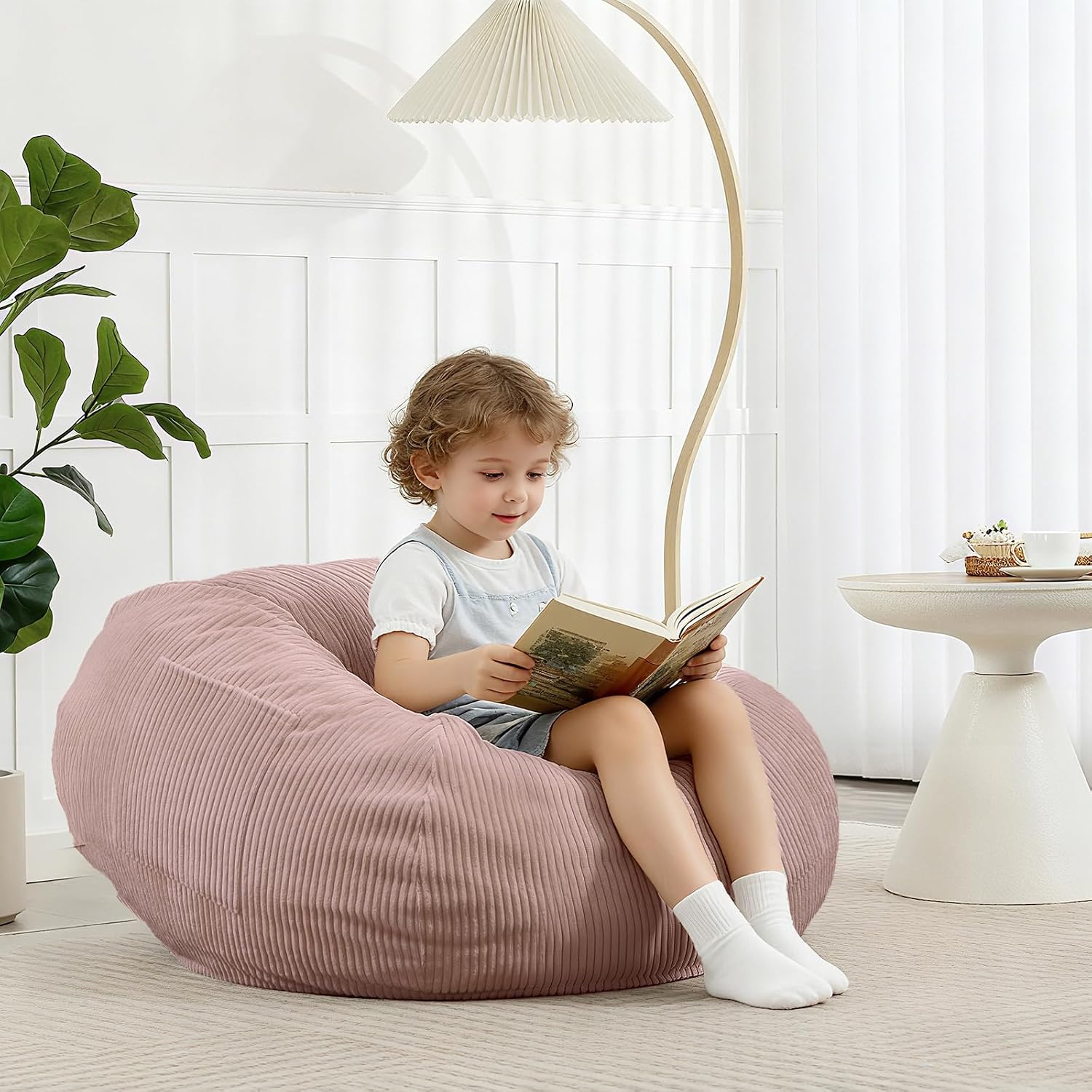 Pink Corduroy Foam Bean Chair