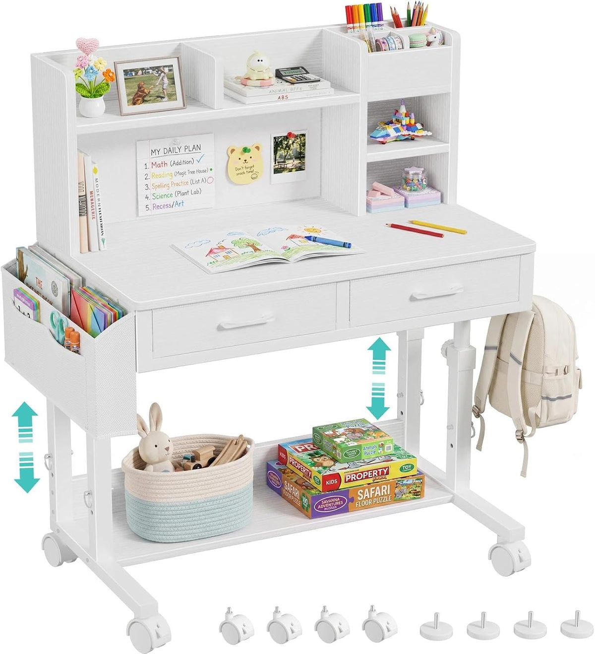 White Adjustable Hutch Kids Desk