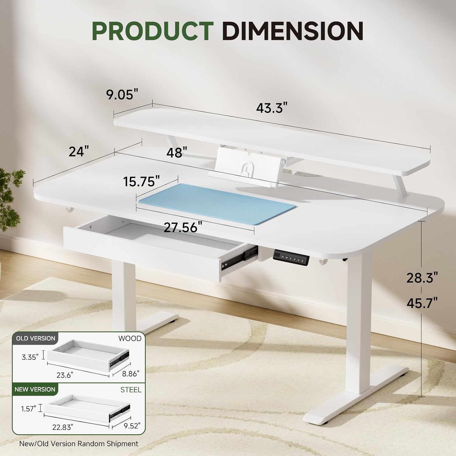 White Electric Standing Desk Storage
