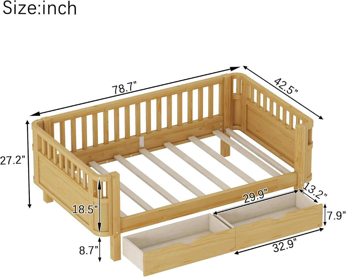 Brown Rail Low Twin Wood Daybed