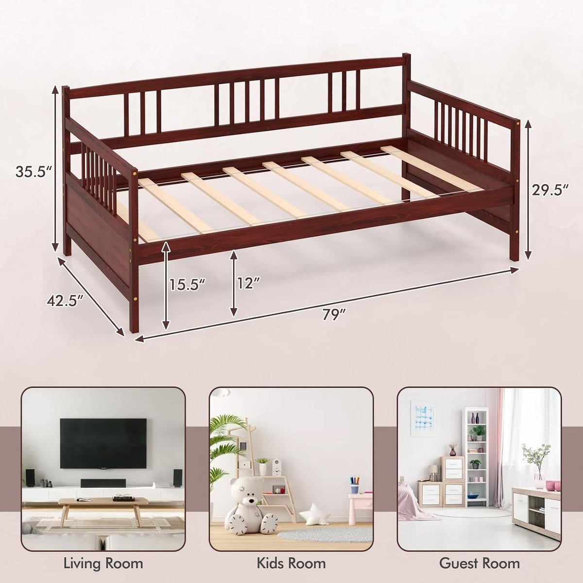 Wood Twin Slat Support Daybed