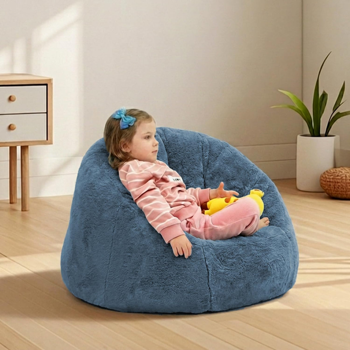 Blue Faux Fur Kids Bean Chair