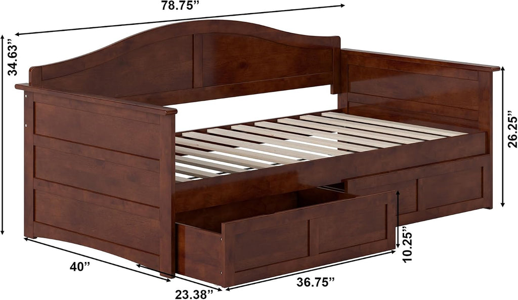 Walnut Drawer Storage Twin Daybed