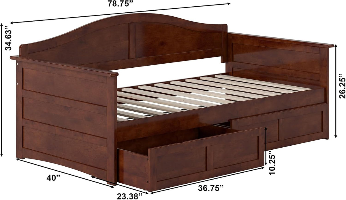 Walnut Drawer Storage Twin Daybed