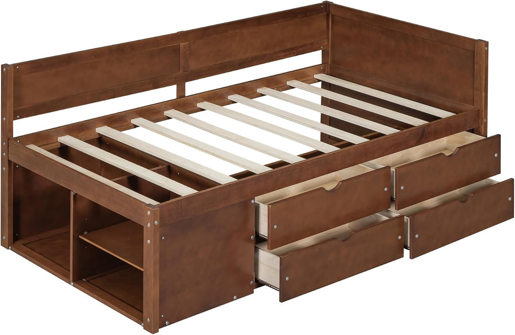 Walnut Storage Twin Wood Daybed