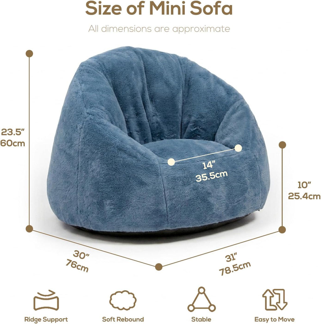Blue Faux Fur Kids Bean Chair