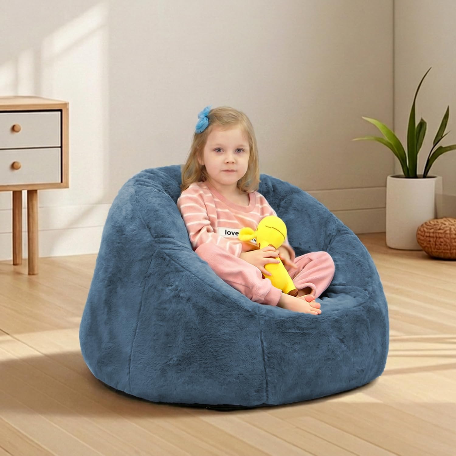 Blue Faux Fur Kids Bean Chair
