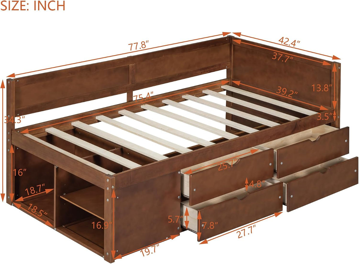 Walnut Storage Twin Wood Daybed