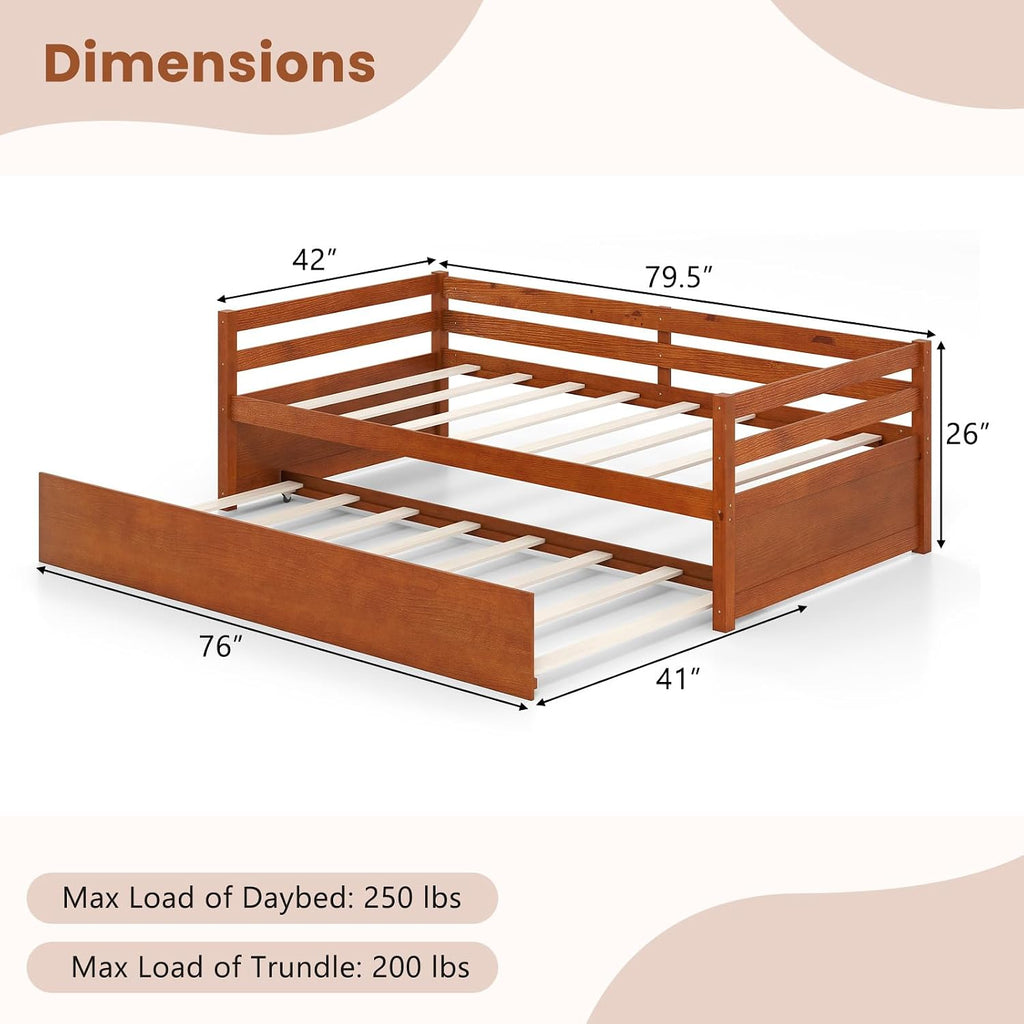 Walnut Wood Twin Trundle Daybed