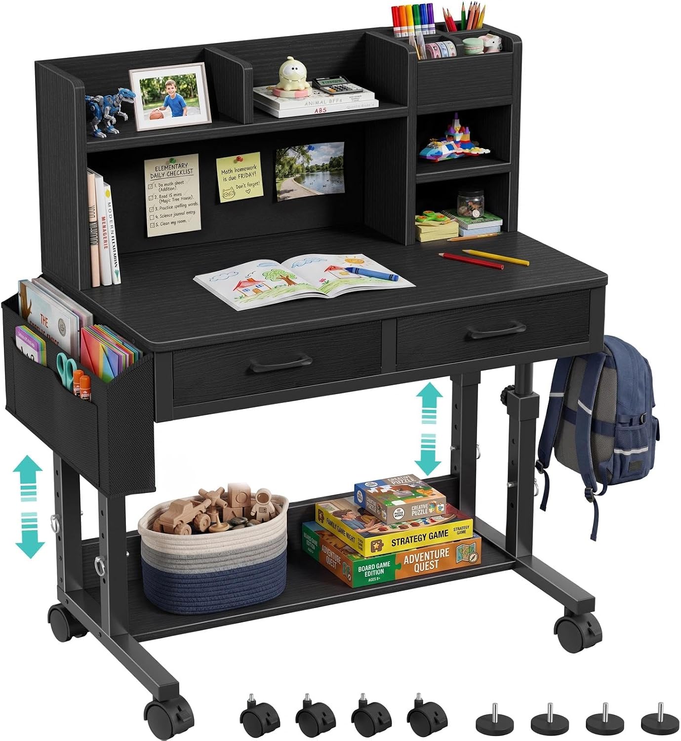Black Rolling Adjustable Kids Desk