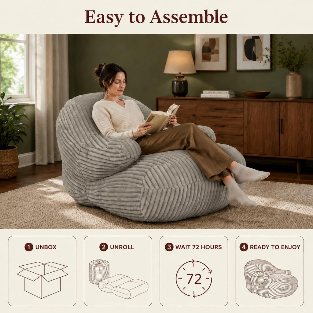 Gray Foam Flannel Bean Bag Chair