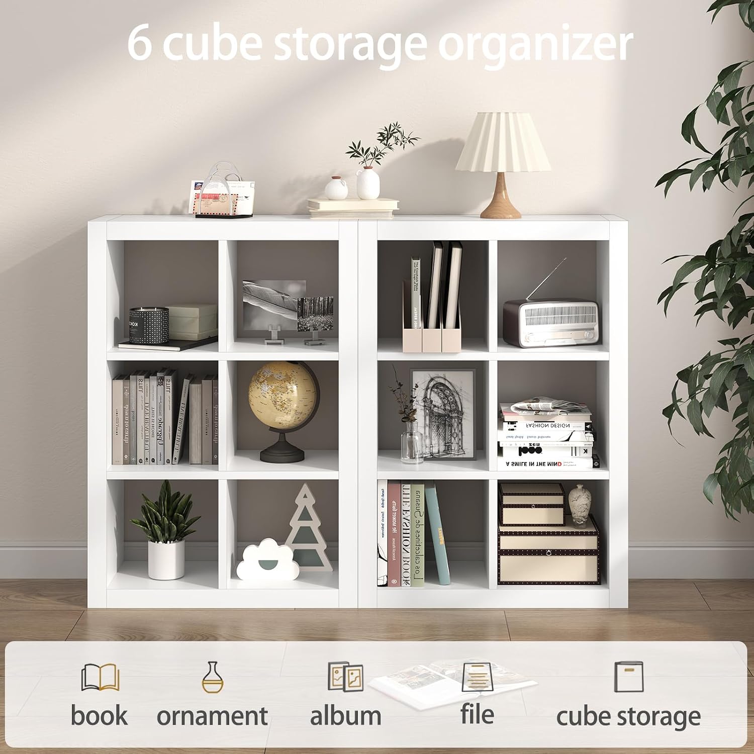 White Wood 6-Cube Bookcase