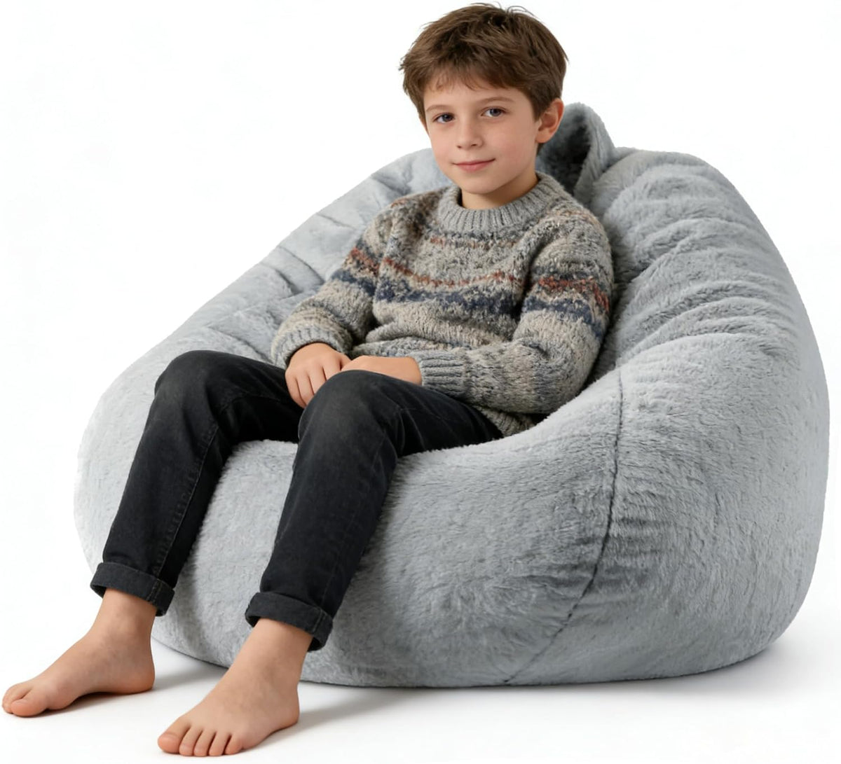 Grey Faux Fur Kids Bean Chair