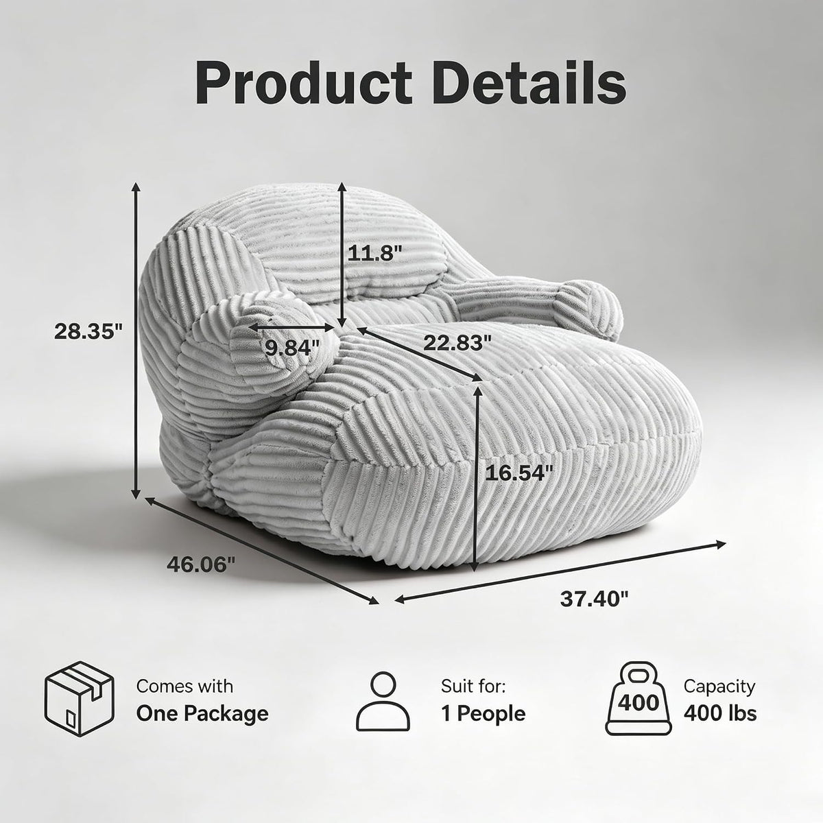 Gray Foam Flannel Bean Bag Chair