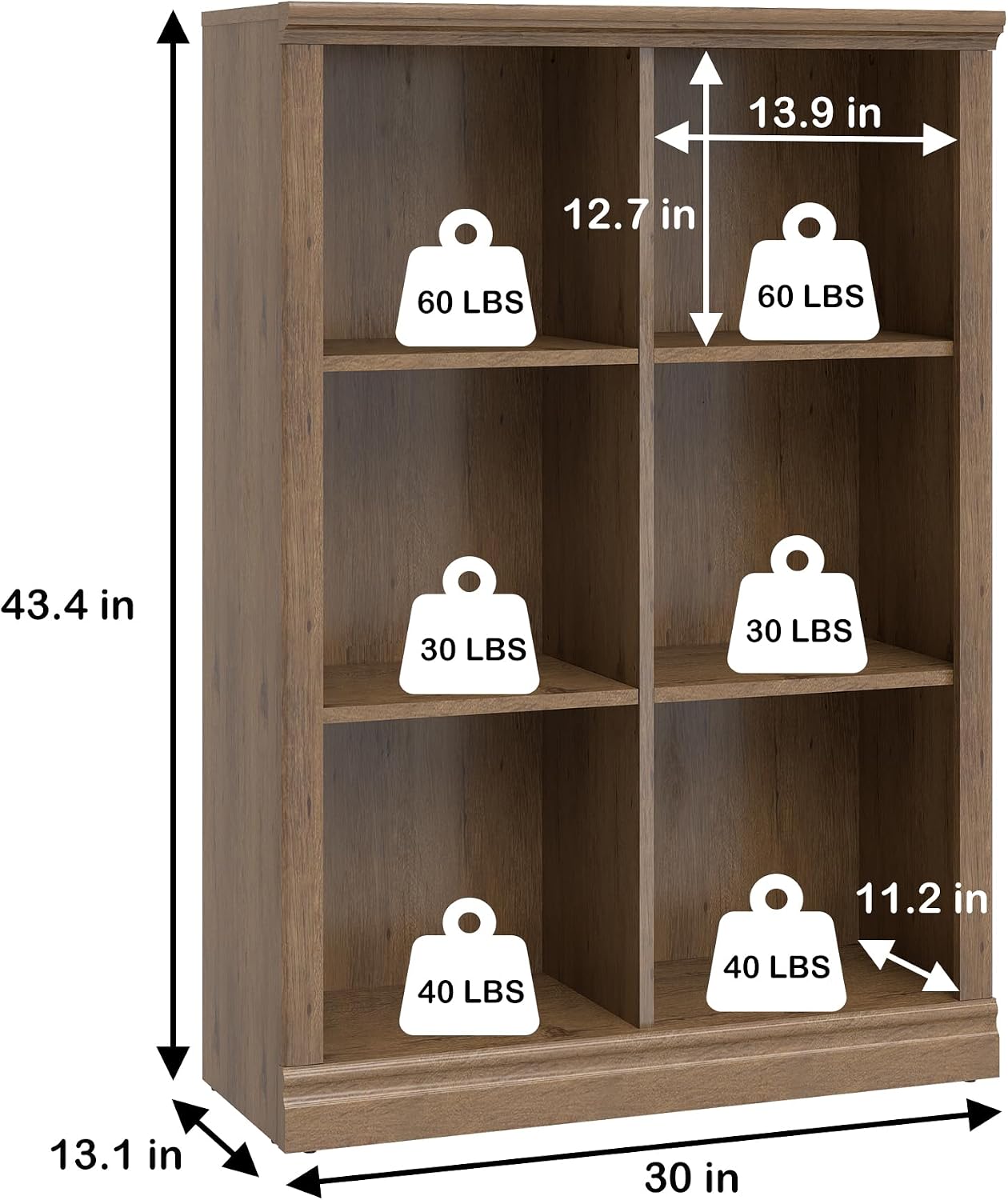 Oak 6-Cube Tiered Bookcase