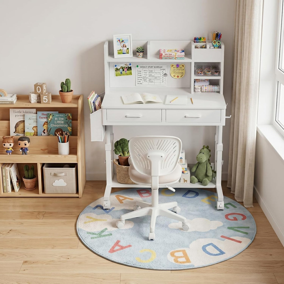 White Adjustable Hutch Kids Desk