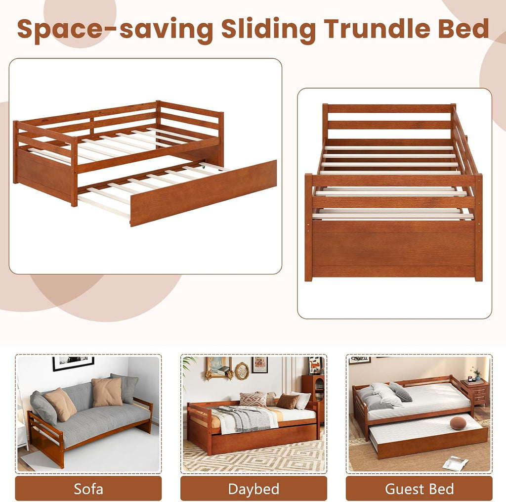 Walnut Wood Twin Trundle Daybed