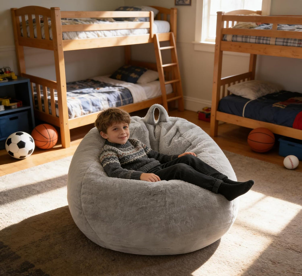 Grey Faux Fur Kids Bean Chair