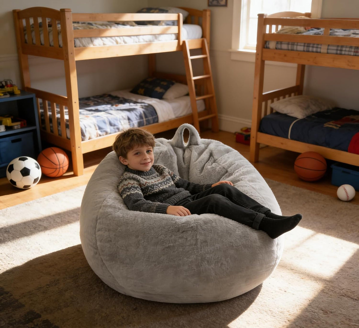 Grey Faux Fur Kids Bean Chair