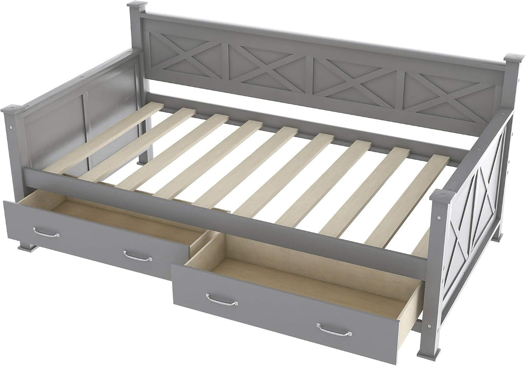Gray Wood Drawer Twin Daybed