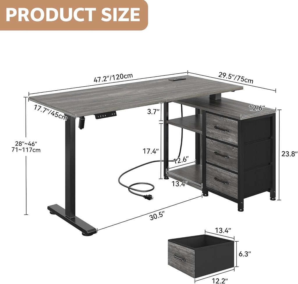 Grey L-Shaped Electric Standing Desk