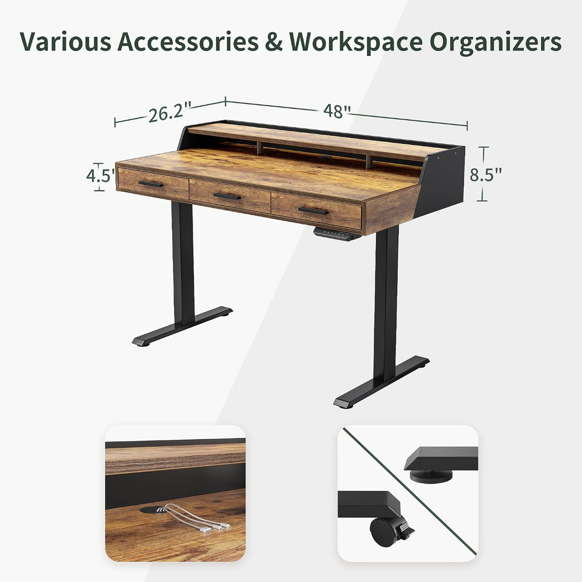 Brown Electric Drawer Standing Desk