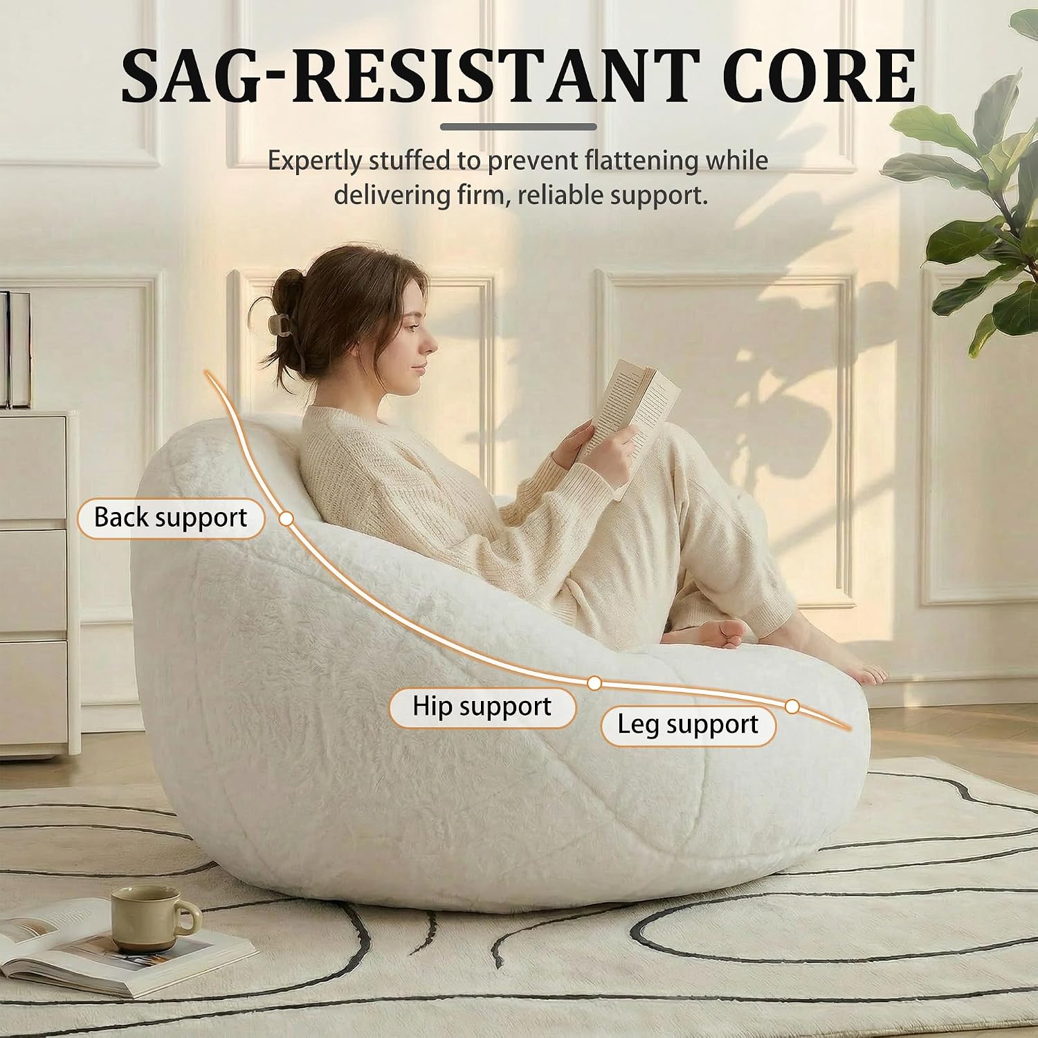 Cream Floral Faux Fur Bean Sofa