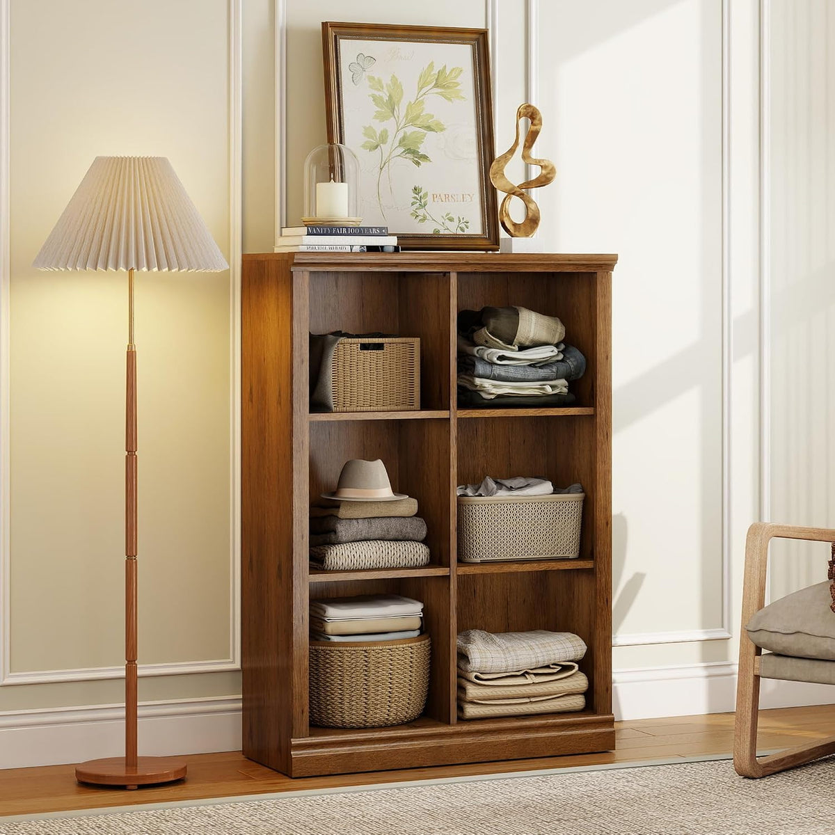 Oak 6-Cube Tiered Bookcase