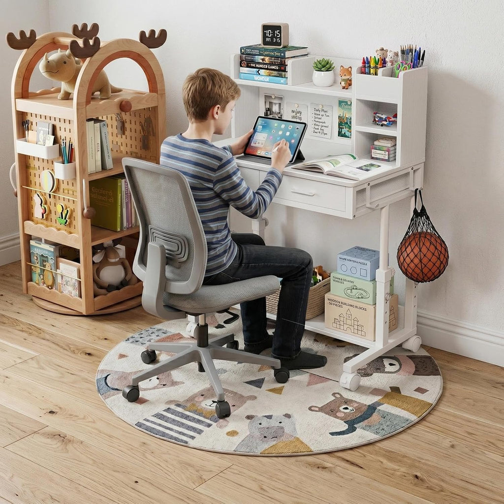 White Adjustable Hutch Kids Desk