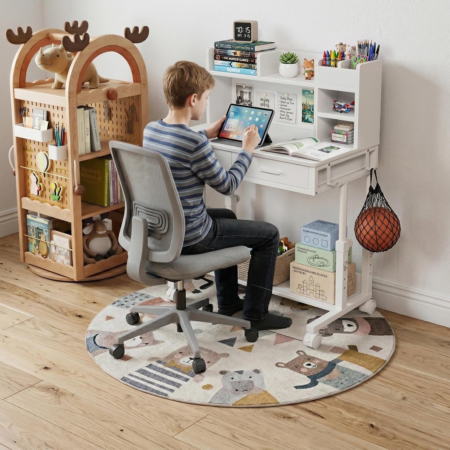 White Adjustable Hutch Kids Desk