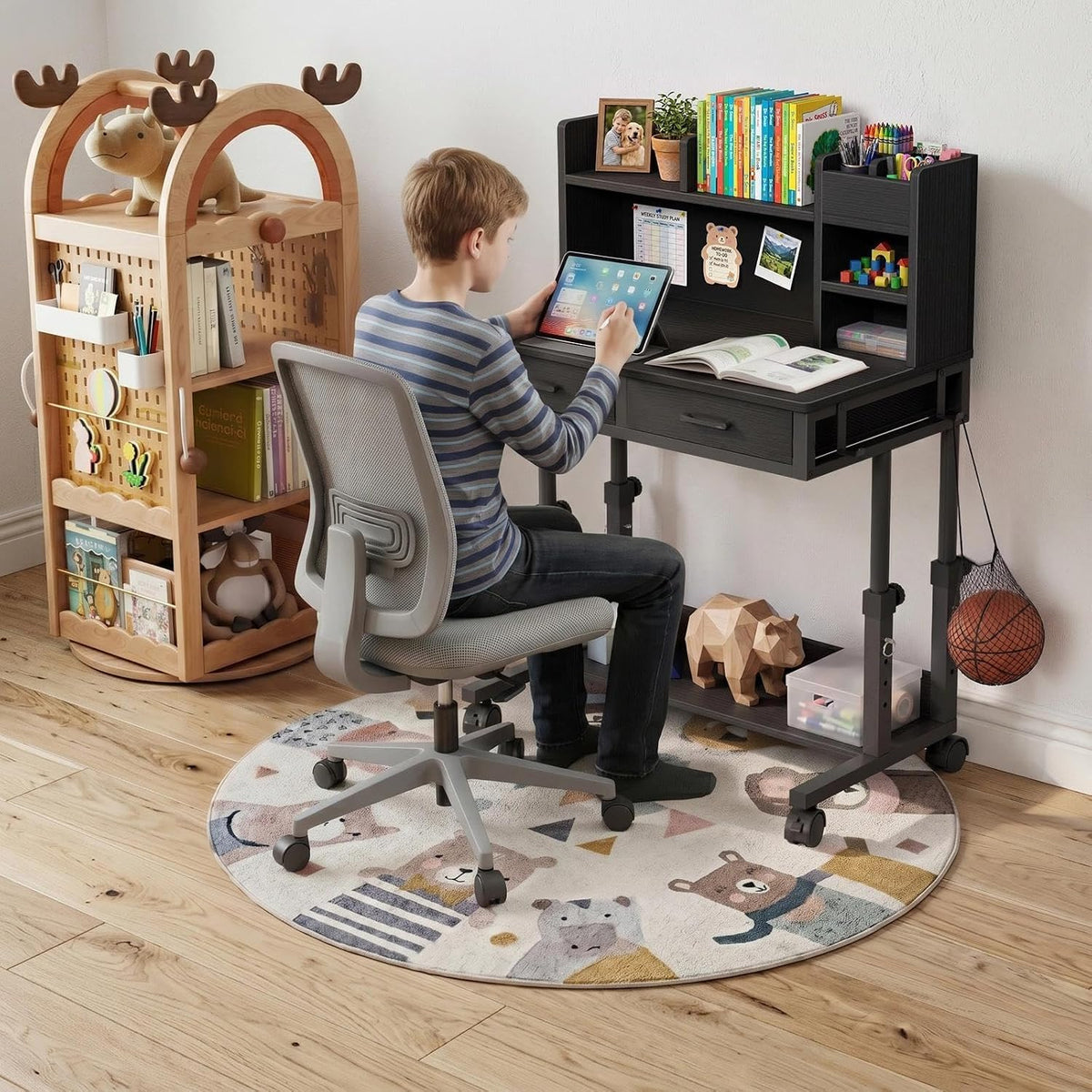 Black Rolling Adjustable Kids Desk