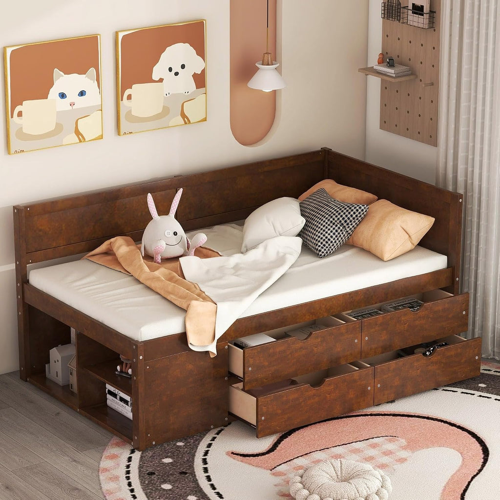 Walnut Storage Twin Wood Daybed