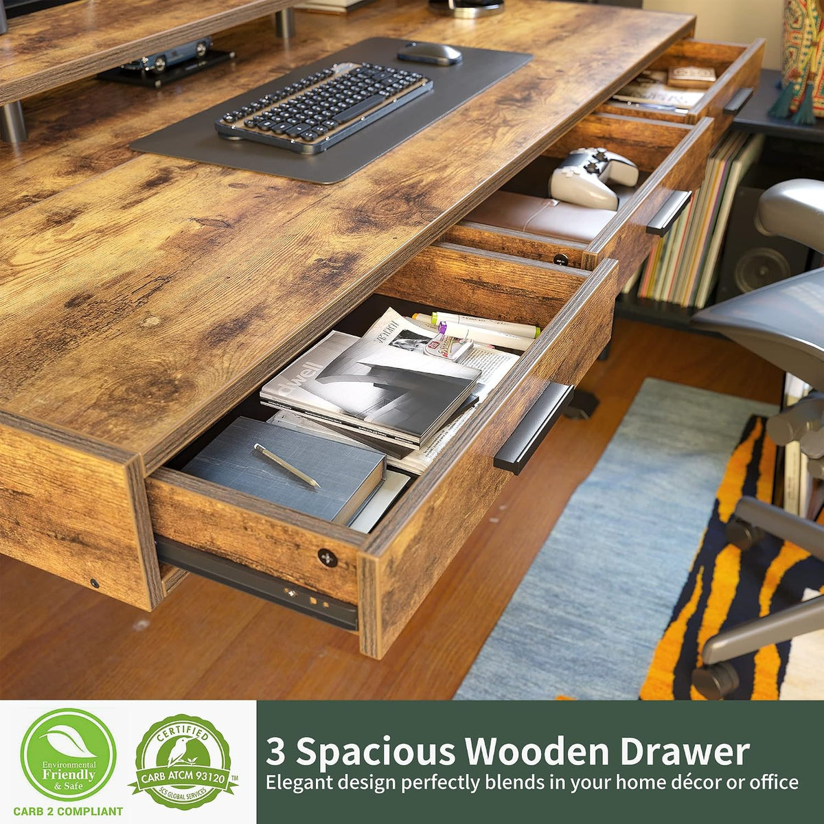 Brown Electric Drawer Standing Desk