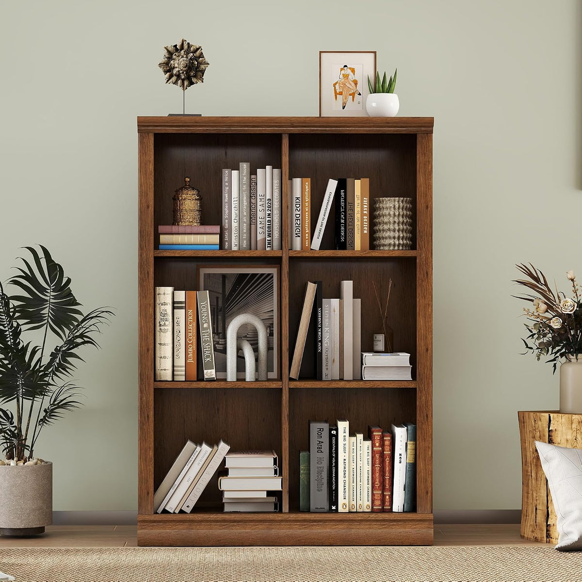 Oak 6-Cube Tiered Bookcase