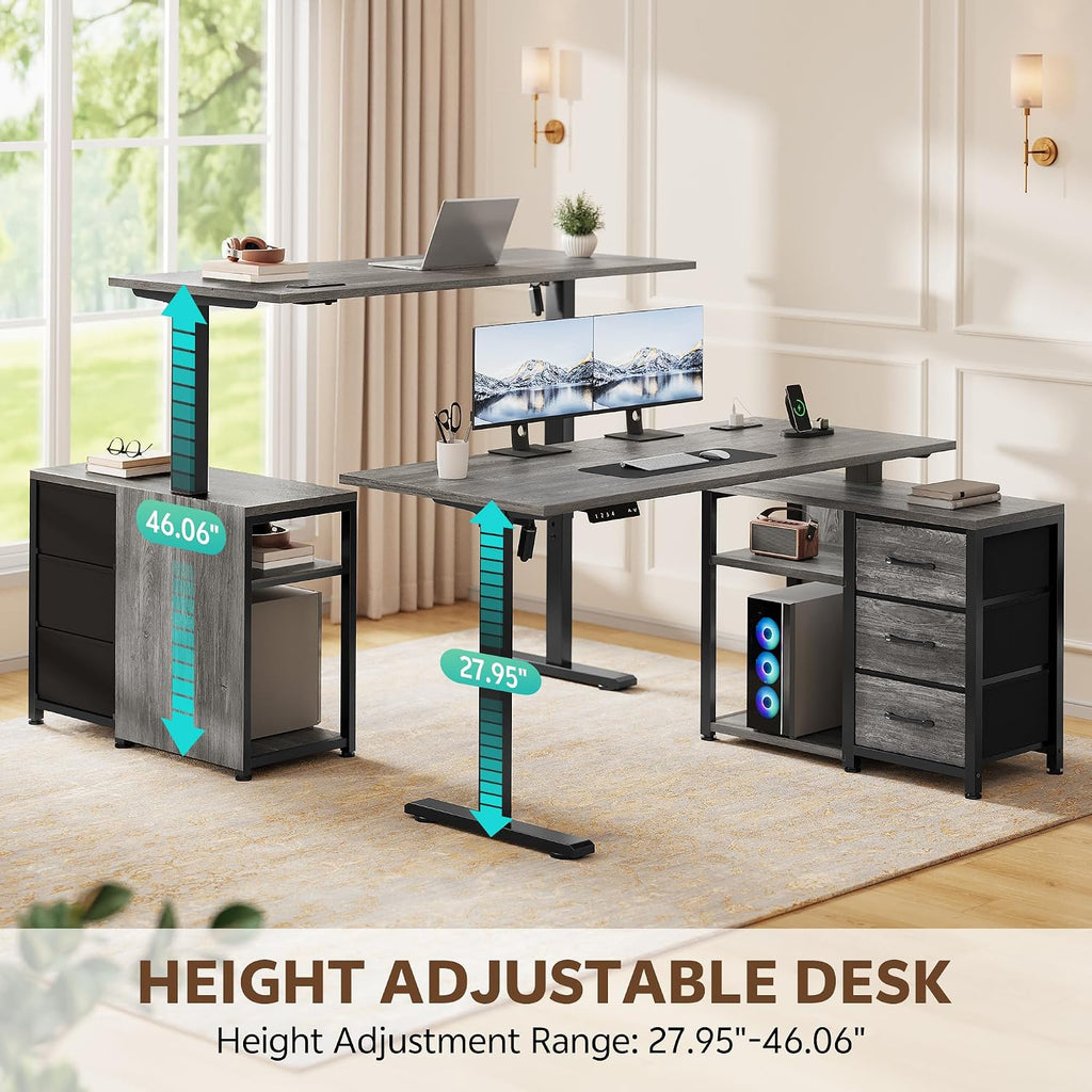 Grey L-Shaped Electric Standing Desk