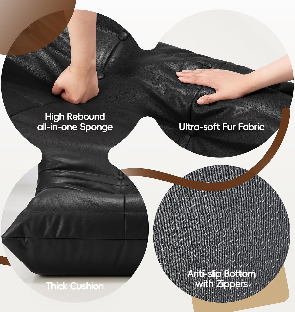 Black Leather Foam Bean Sofa