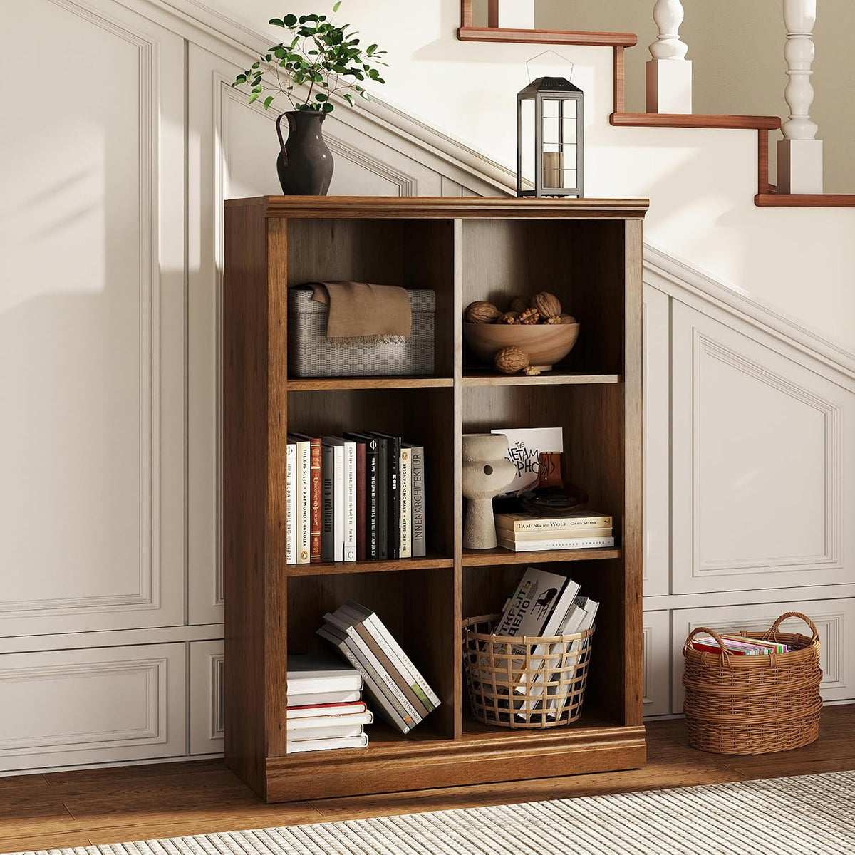 Oak 6-Cube Tiered Bookcase