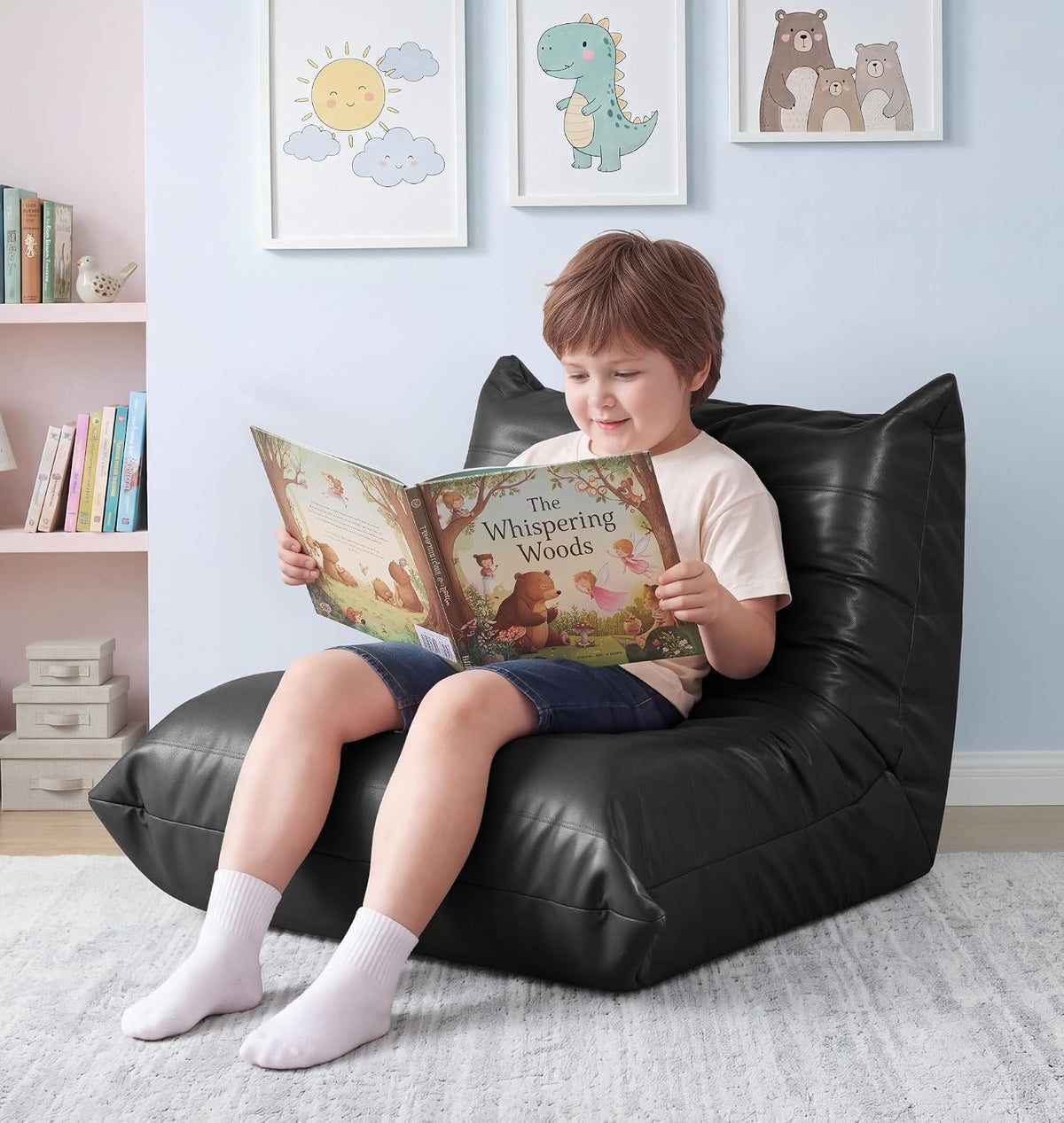 Black Leather Foam Bean Sofa