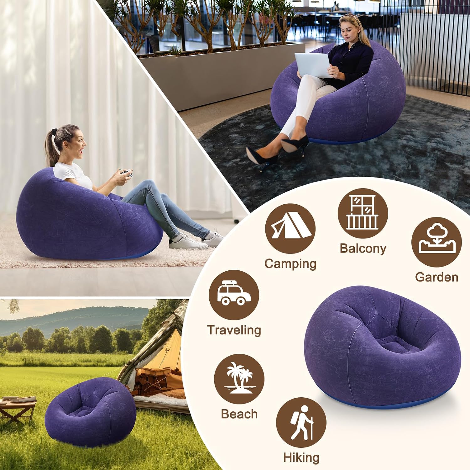 Purple Inflatable Lazy Bean Sofa