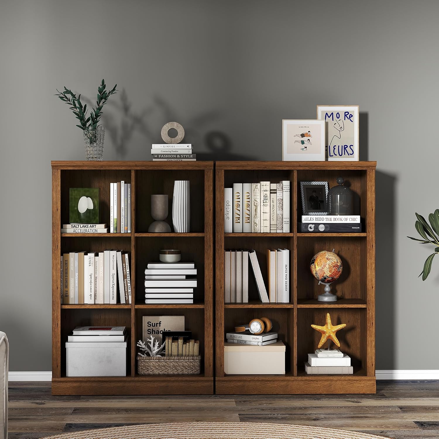 Oak 6-Cube Tiered Bookcase
