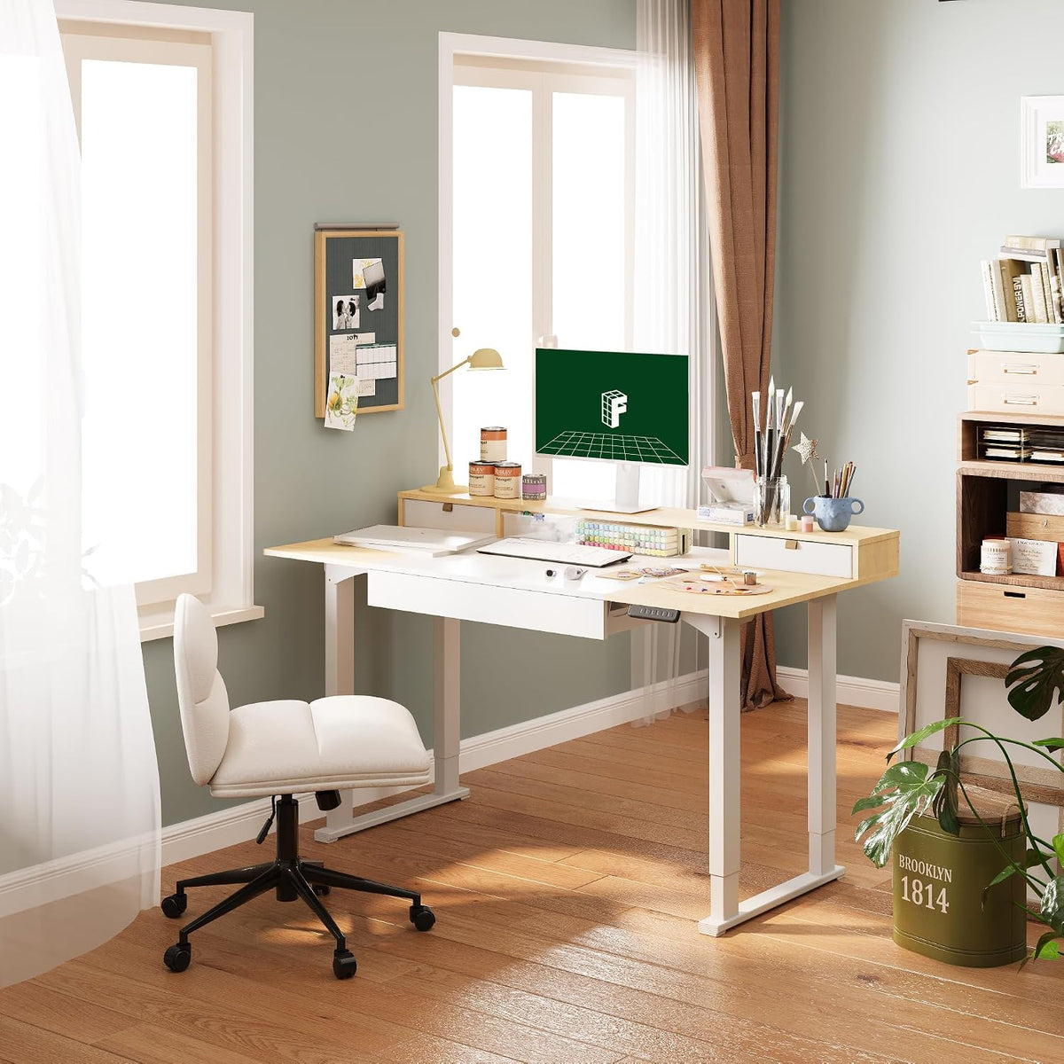 White Electric Storage Standing Desk