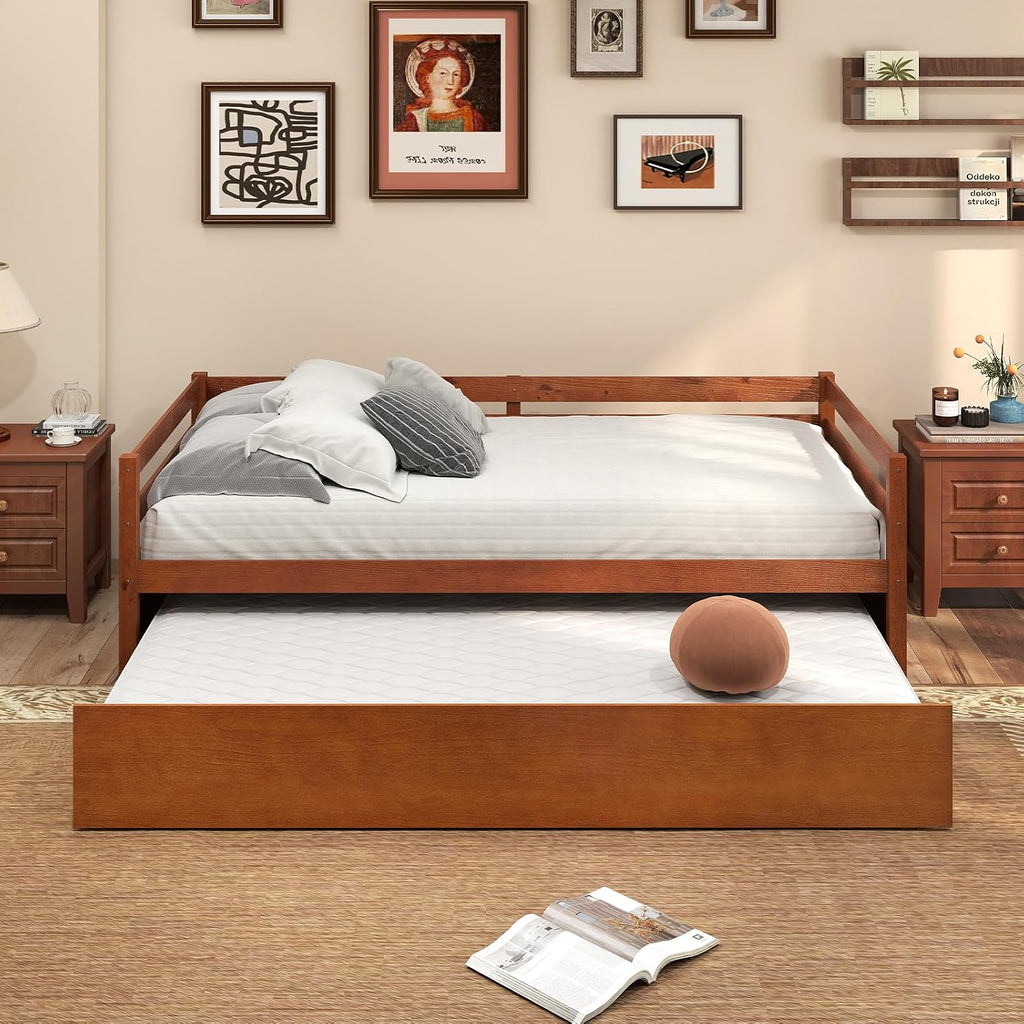 Walnut Wood Twin Trundle Daybed