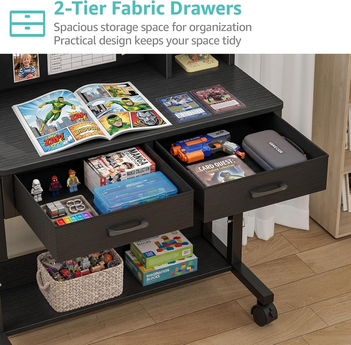 Black Rolling Adjustable Kids Desk