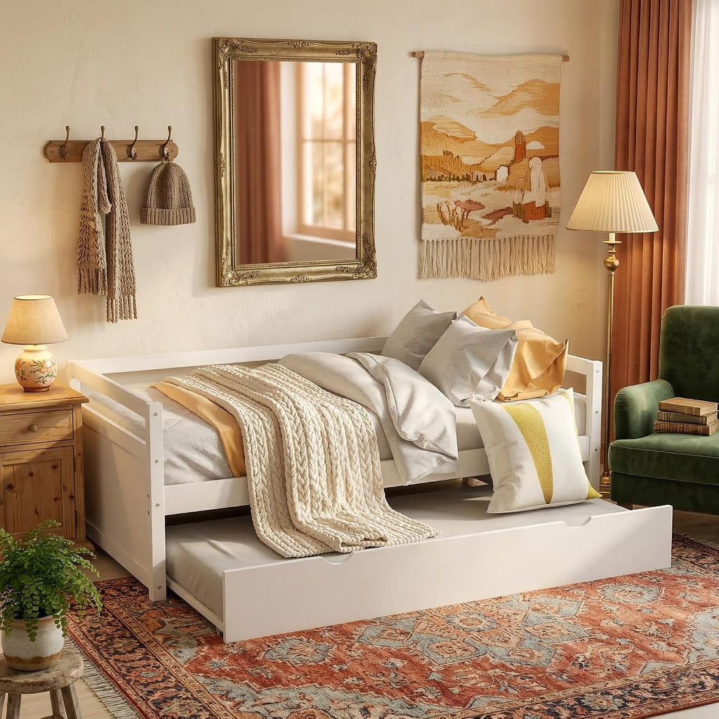 White Wood Twin Trundle Daybed