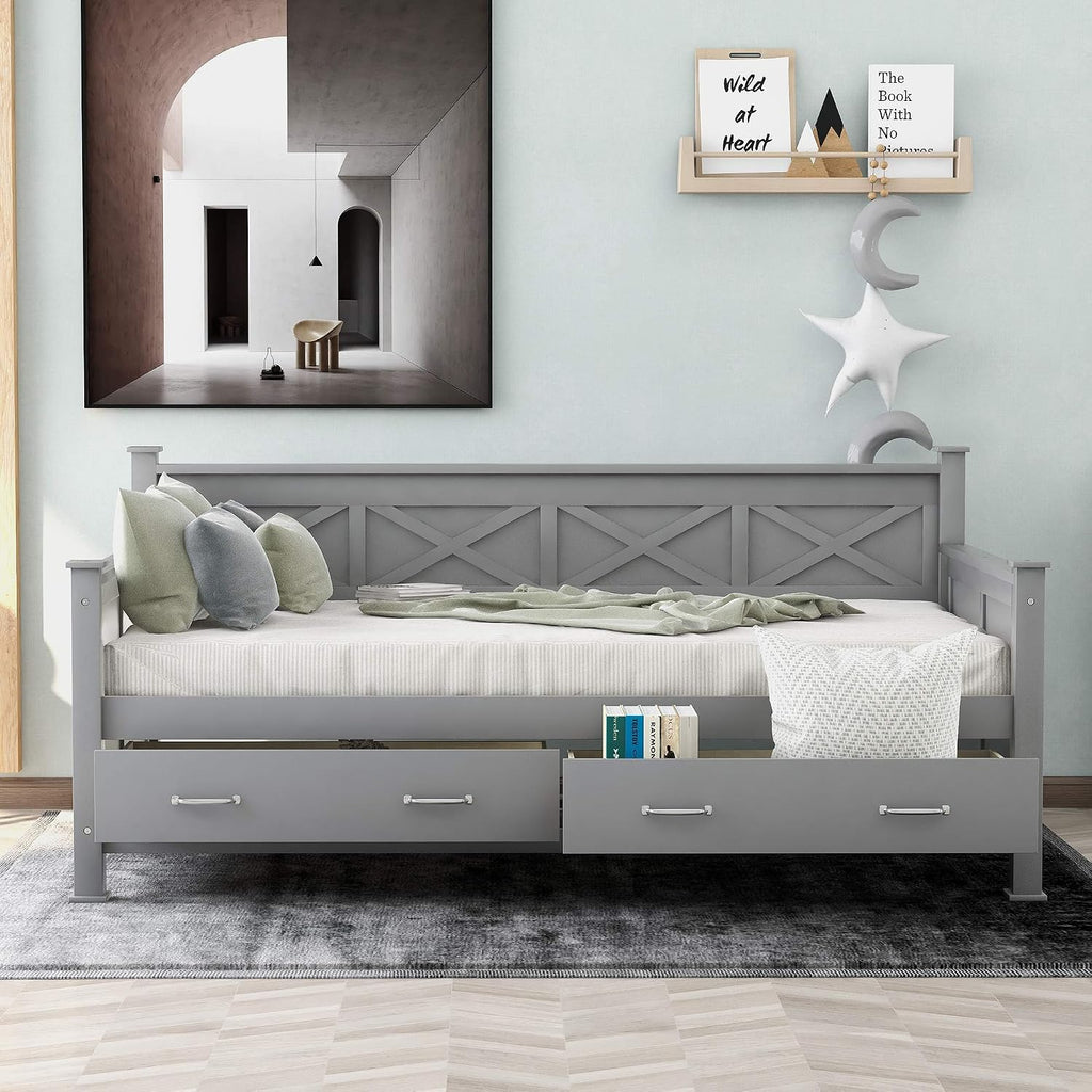 Gray Wood Drawer Twin Daybed