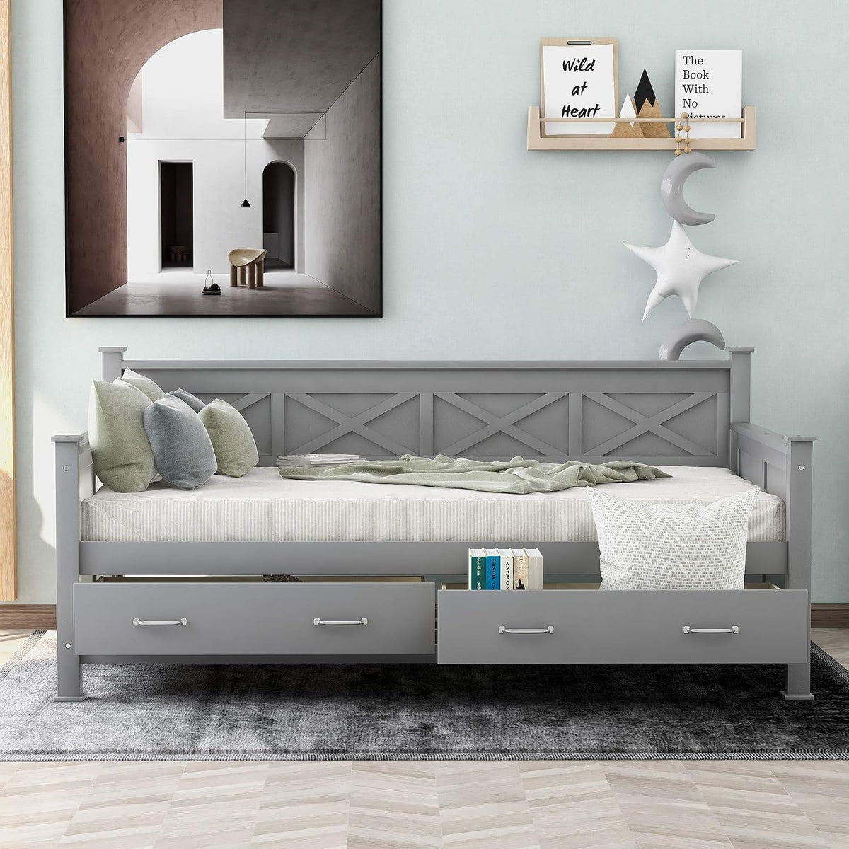 Gray Wood Drawer Twin Daybed